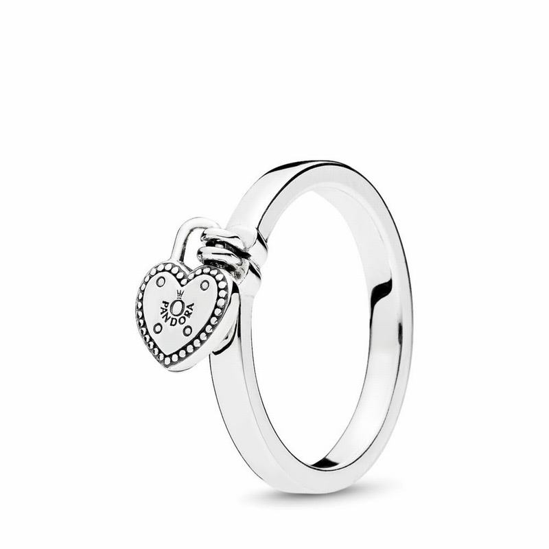 Pandora Heart-shaped Padlock Stackable Ring - Sterling Silver - Canada | GX7396BL